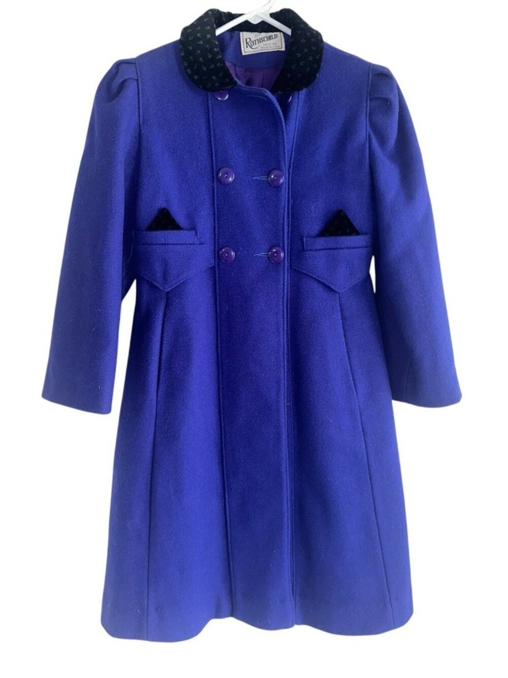 Vintage Rothschild Girls Wool Princess Coat Sz 10 Purple with Black Velvet